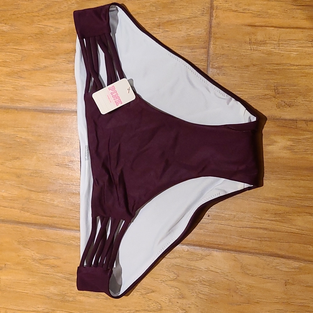 PINK Victoria's Secret Strappy Bikini Bottoms in Deep Plum